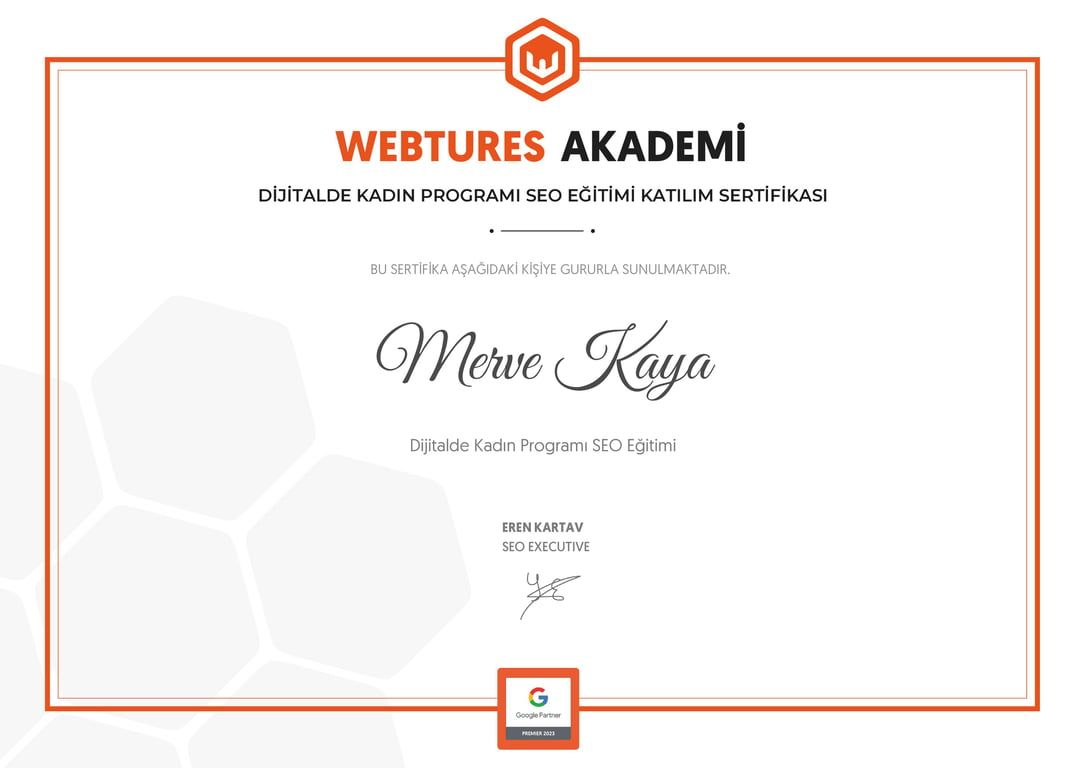 Merve Kaya - Dijitalde Kadın Programı SEO Eğitimi sertifikası