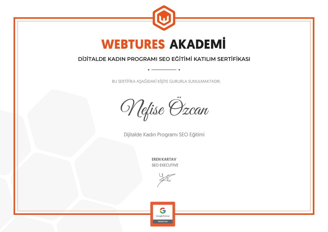Nefise Özcan - Dijitalde Kadın Programı SEO Eğitimi sertifikası