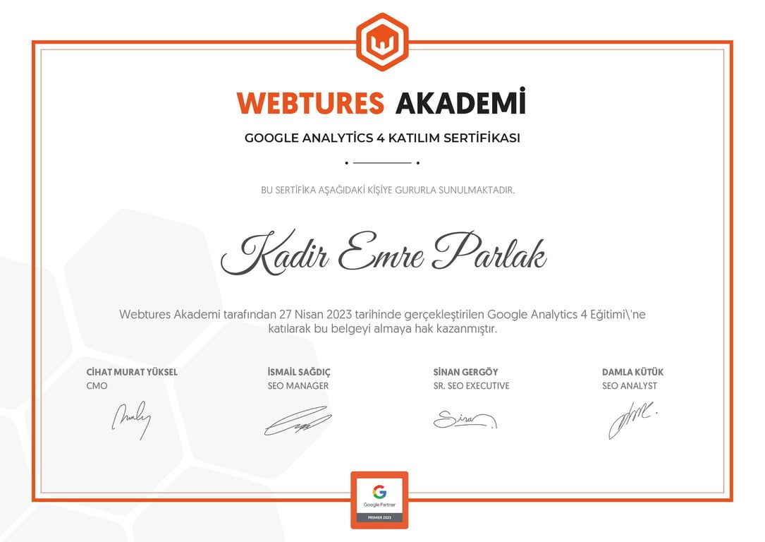 Kadir Emre Parlak - Google Analytics 4 sertifikası