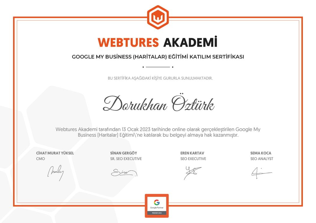 Dorukhan Öztürk - Google My Business (Haritalar) Eğitimi sertifikası
