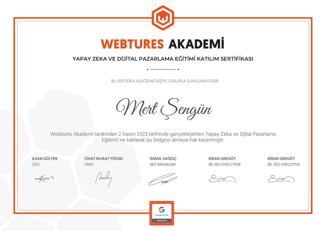 Mert Şengün - Yapay Zeka ve Dijital Pazarlama Eğitimi sertifikası