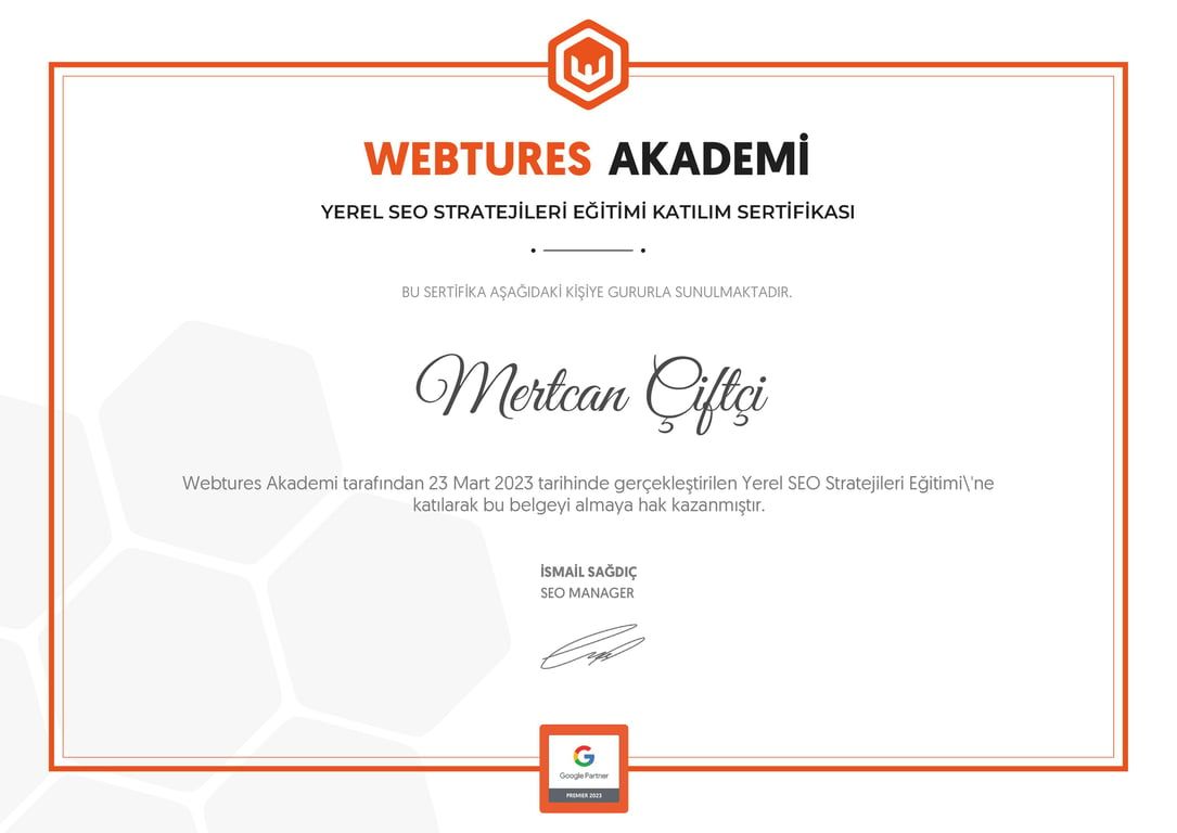 Mertcan Çiftçi - Yerel SEO Stratejileri Eğitimi sertifikası